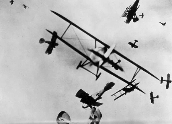 Model German and Allied airplanes in simulated combat. Photograph, c1933