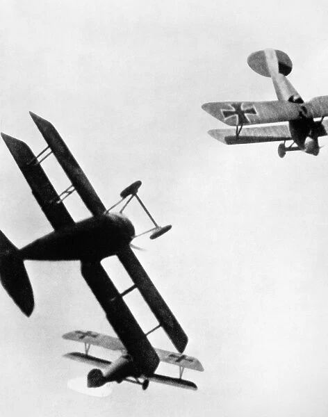 Model German and Allied airplanes in simulated combat. Photograph, c1933