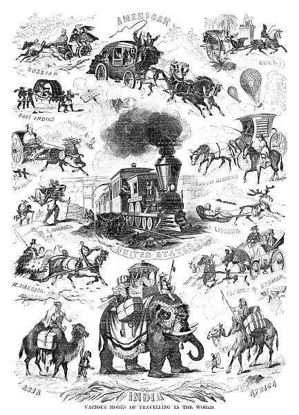 MODES OF TRAVELLING. Various Modes of Travelling in the World. Wood engraving