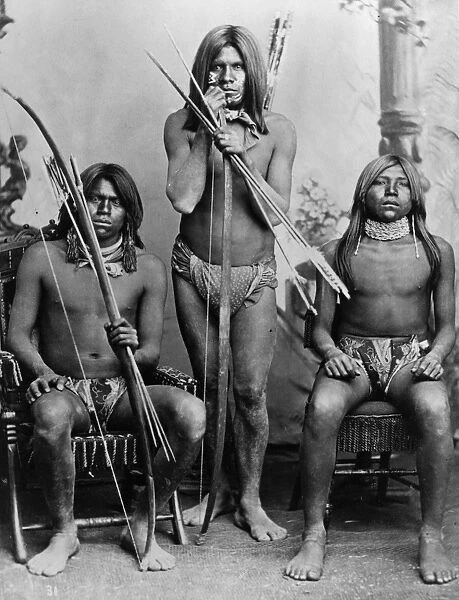 MOHAVE & MARICOPA MEN. Men of the Mohave (standing) and Maricopa tribes. Photographed in Pasadena
