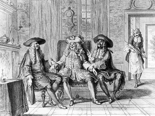 MOLIERE: PLAY, 1670. Scene from Molieres 1670 comedy Monsieur de Pourceaugnac. Line engraving after Antoine Coypel (1661-1722)
