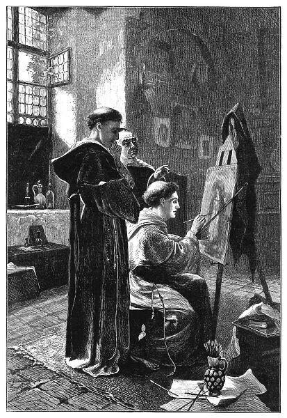 MONASTERY: PAINTER, 1883. A monk painting an icon