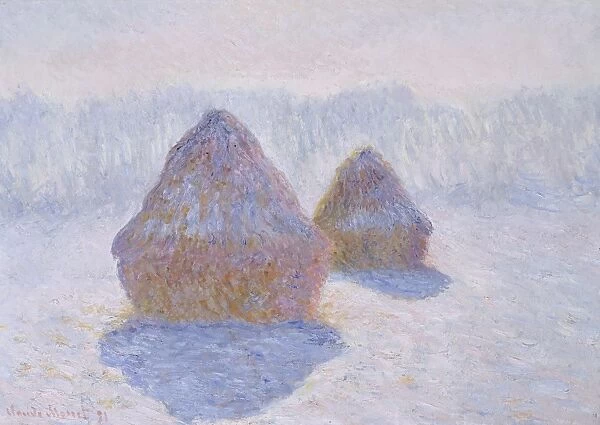 MONET: HAYSTACKS, 1891. Haystacks (Effect of Snow and Sun). Oil on canvas, Claude Monet