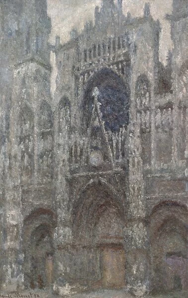 MONET: ROUEN CATHEDRAL. The Rouen Cathedral, Portal, Grey Weather. Oil on canvas