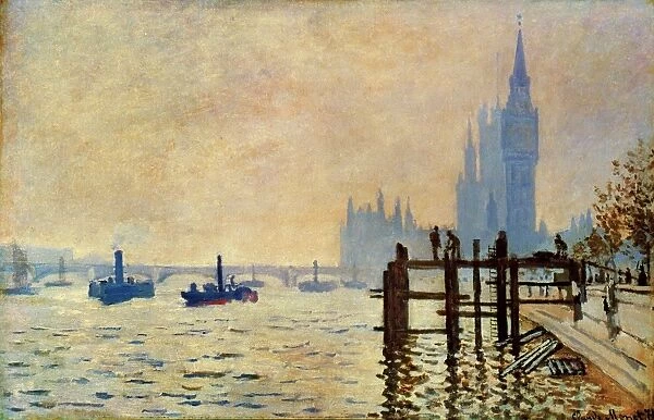 MONET: THAMES, 1871. Claude Monet: The Thames below Westminster. Oil on canvas, 1871