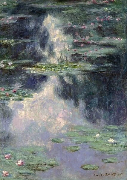 MONET: WATER LILIES, 1907. Pond with Water Lilies. Oil on canvas, Claude Monet, 1907