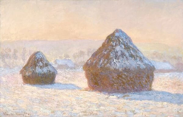 MONET: WHEATSTACKS, 1891. Wheatstacks, Snow Effect, Morning. Oil on canvas, Claude Monet