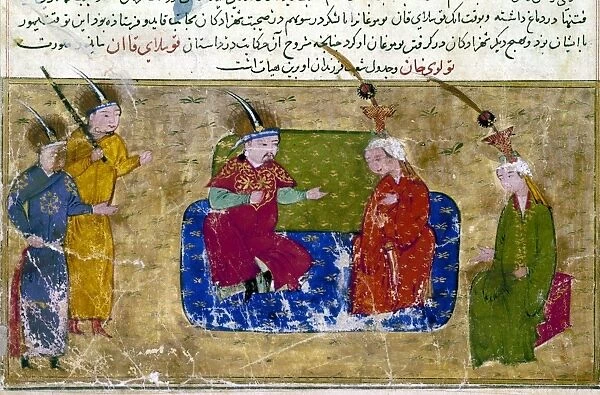 MONGOL KHAN AND WIVES. Tolui Khan, reigned 1227-1229, with two of his wives and two sons