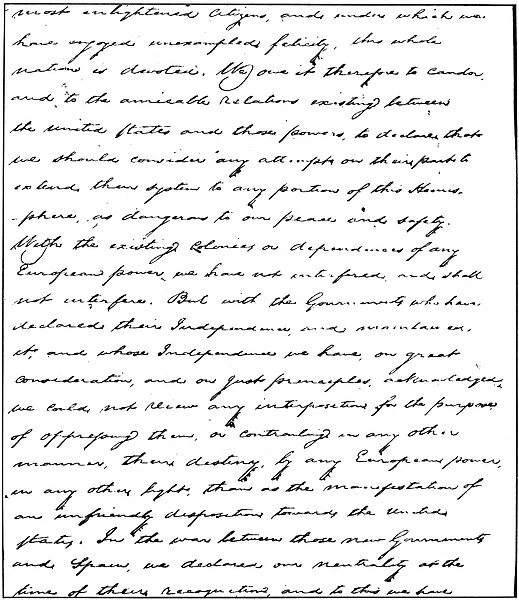 The Monroe Doctrine in President James Monroes handwriting, from the message to Congress, 2 December 1823