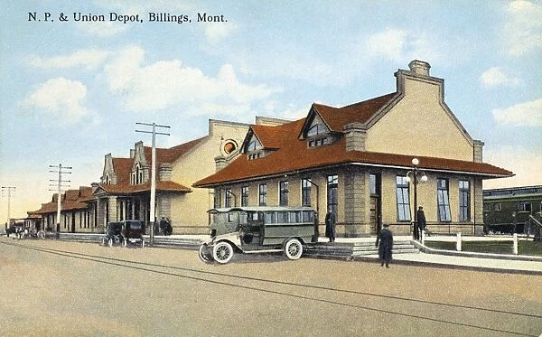 MONTANA: TRAIN STATION. The N. P. and Union Depot in Billings, Montana. Photo postcard