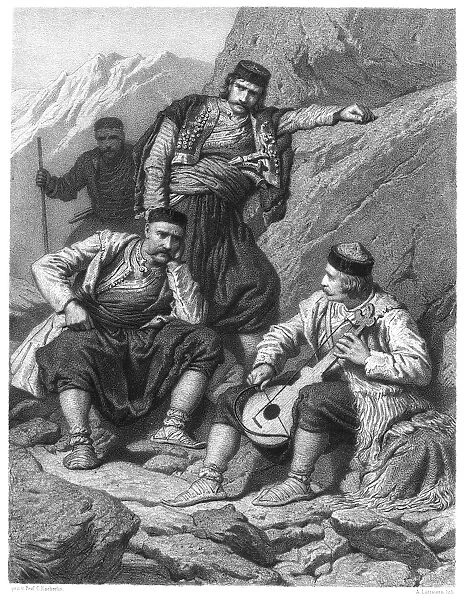 MONTENEGRO: MUSICIAN. Listening to music in the Montenegrin mountains. Lithograph