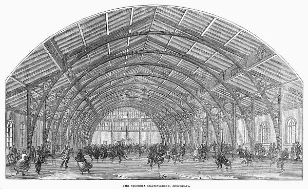 MONTREAL: SKATING RINK. The Victoria skating rink at Montreal. Wood engraving, 1863