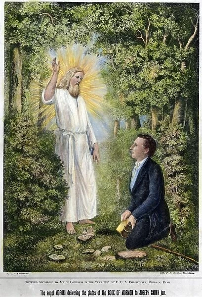 MORONI AND JOSEPH SMITH. The angel Moroni delivering the plates of the Book of
