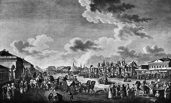 MOSCOW: FESTIVAL. Festival in Moscow, Russia. Line engraving, 18th century