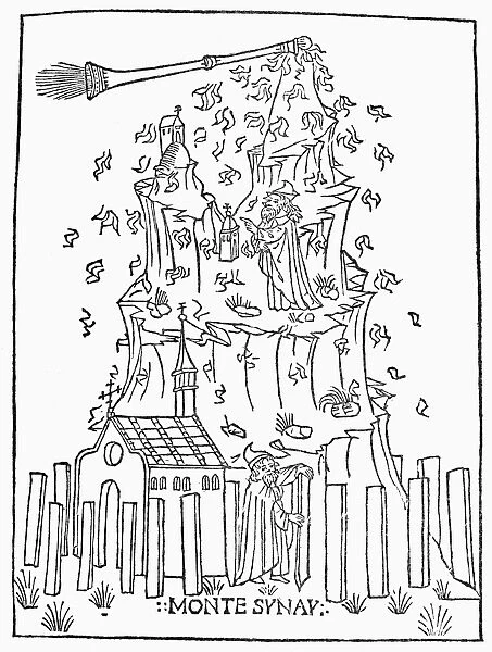 MOSES ON MOUNT SINAI. Woodcut from Libro de divina lege, Venice, Italy, 1486