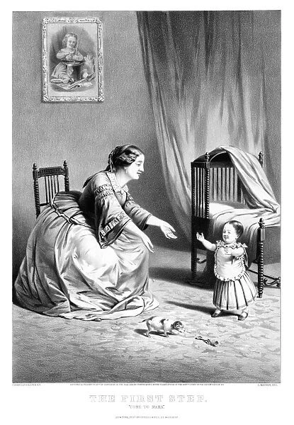 MOTHER AND CHILD, c1859. The First Step: Come to Mama