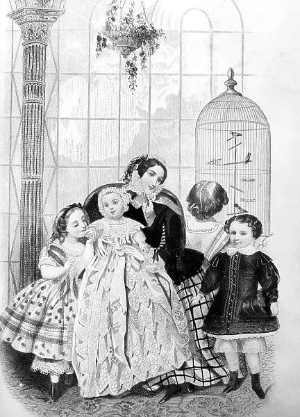 MOTHER AND CHILDREN, 1856. Lithograph, 1856