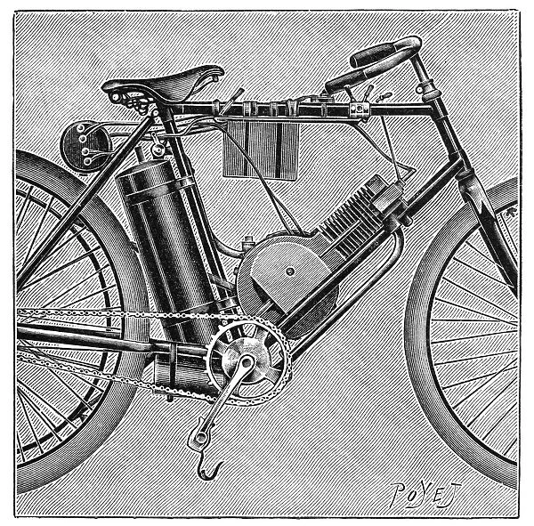 MOTORCYCLE, 1895. Designed by Bouilly. Line engraving, 1895