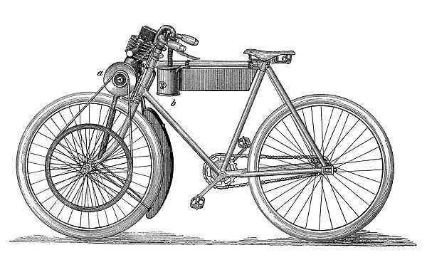 MOTORCYCLE, c1900. Wood engraving, German, c1900
