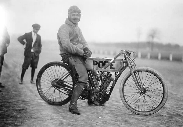 MOTORCYCLE RACER, 1915. Unidentified motorcyclist posing at the Laurel, Maryland raceway