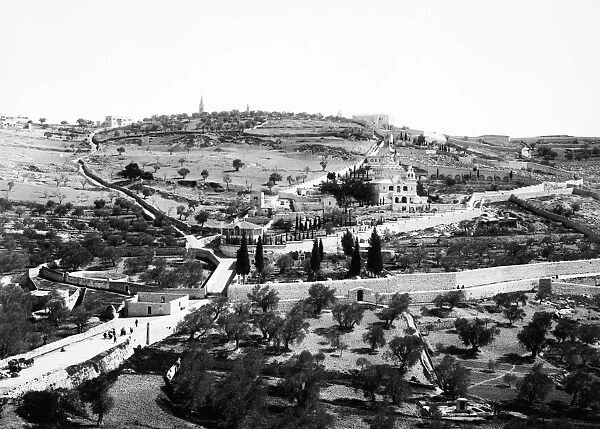MOUNT OF OLIVES. Aerial view of the Garden of Gethsemane and the Mount of Olives, East Jerusalem