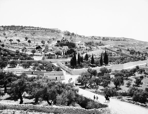 MOUNT OF OLIVES, c1910. Aerial view of the Garden of Gethsemane and the Mount of Olives