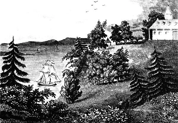 MOUNT VERNON, 1798. View of Mount Vernon, Virginia, the home of George Washington on the Potomac River. Wood engraving, English, 1798