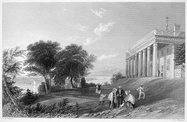 Mount Vernon, Fairfax County, Virginia, the residence and place of burial of George Washington. Steel engraving, 1839, after William Henry Bartlett