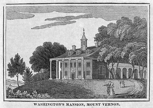 Mount Vernon, the home of George Washington on the Potomac River in Virginia. Engraving, early 19th century