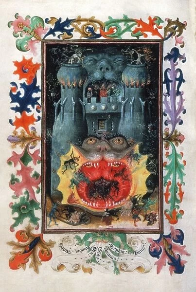 THE MOUTH OF HELL. Illumination from a Dutch Book of Hours, c1440