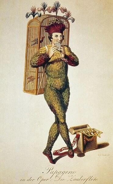 MOZART: MAGIC FLUTE, 1791. The character Papageno from Wolfgang Amadeus Mozarts 1791 opera The Magic Flute : contemporary Austrian illustration