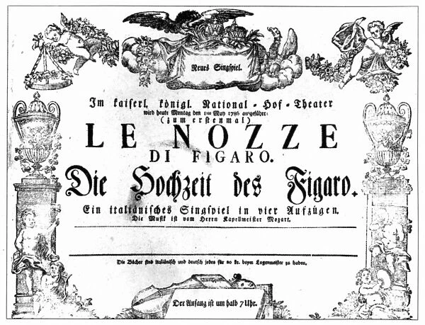 MOZART: MARRIAGE OF FIGARO. Announcement for the first performance of Le Nozze di Figaro