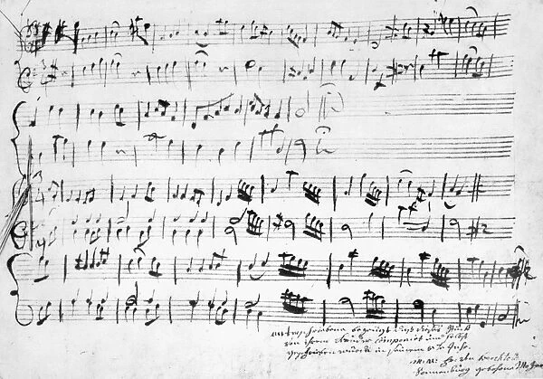 MOZART: MINUET IN G, 1762. Manuscript of the Minuet in G in G Major (K