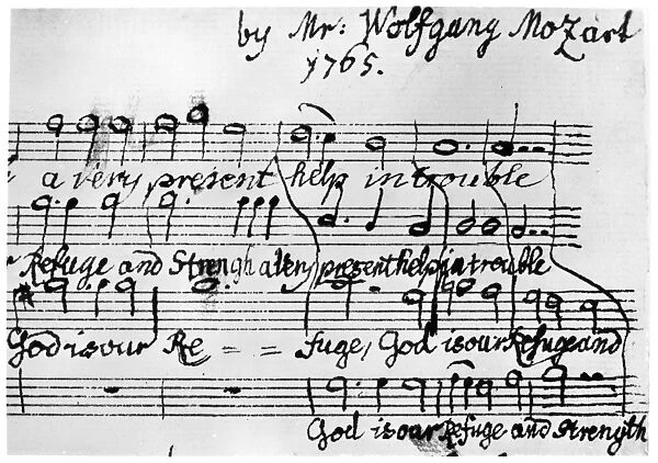 MOZART: MOTET MANUSCRIPT. Part of the autograph of the motet, God is Our Refuge (K