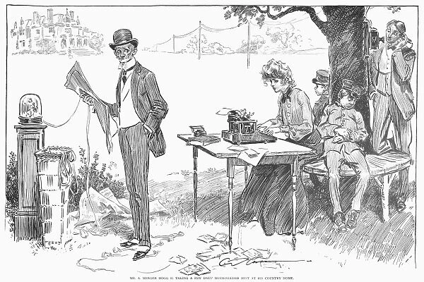 Mr. A. Merger Hogg Is Taking a Few Days Much-Needed Rest at His Country Home. Pen and ink drawing, 1903, by Charles Dana Gibson