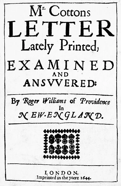 MR. COTTONs LETTER. Title page of the first edition of Roger Williams Mr