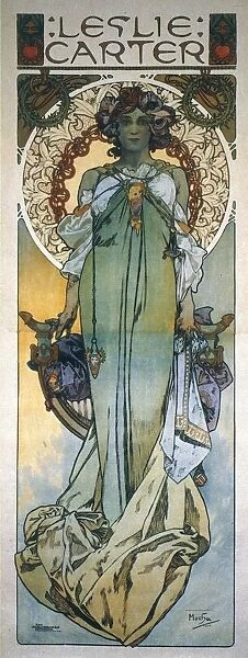 MUCHA: THEATRICAL POSTER. Mrs. Leslie Carter (1862-1937) on a poster by Alphonse Mucha for her 1909 Broadway production of Kassa