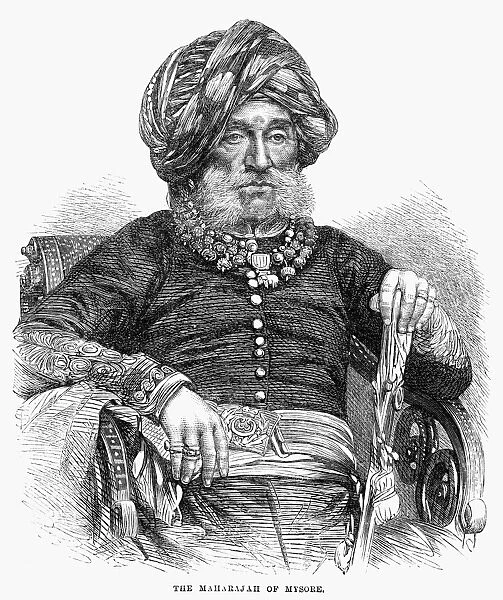 MUMMADI KRISHNARAJA WADIYAR (1794-1868). Also know as Krishnaraja Wadiyar III. Maharaja of the state of Mysore, India, 1799-1868. Wood engraving, English, 1867