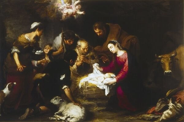 MURILLO: SHEPHERDS. The Adoration of the Shepherds. Oil on canvas, Bartolome Esteban Murillo