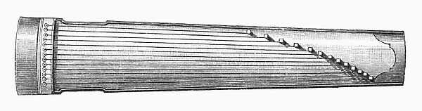 MUSICAL INSTRUMENT: KOTO. A koto, a Chinese and Japanese musical instrument similar to a zither, also called a kin. Line engraving, German, 19th century