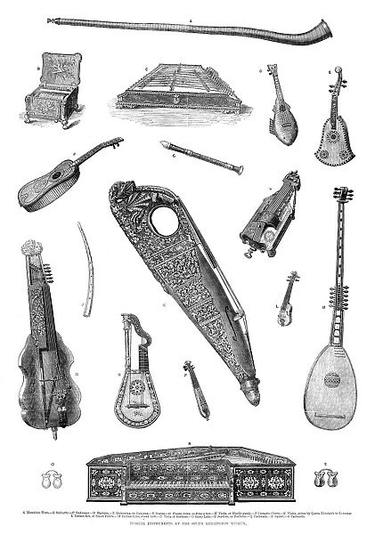 MUSICAL INSTRUMENTS, 1870. Various musical instruments from the collection of the