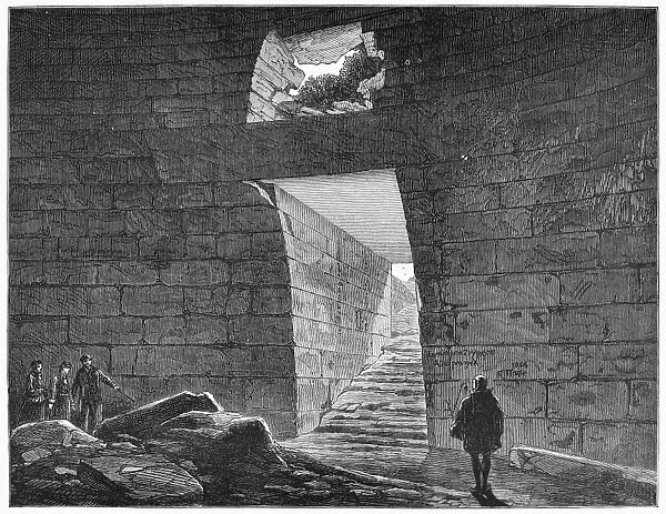 MYCENAE: TREASURY, 1877. Interior of the Treasury of Atreus, a tholos tomb in Mycenae