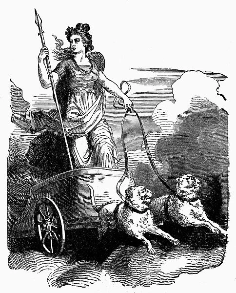 MYTHOLOGY: FRIGG (FREYJA). Nordic-Germanic goddess of love, marriage, and of the dead. Line engraving