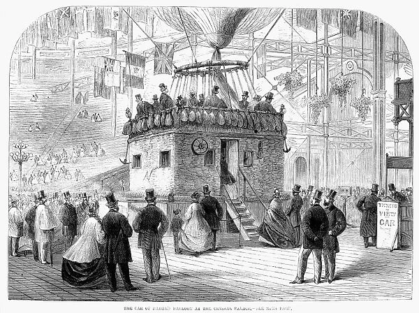 Nadars Le Geant balloon on exhibition at the Crystal Palace in London in 1863. Contemporary English wood engraving