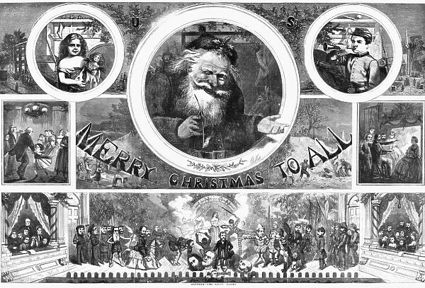 NAST: CHRISTMAS, 1865. Merry Christmas to All. Engraving by Thomas Nast, 1865