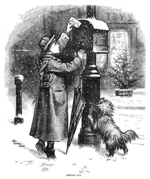 NAST: CHRISTMAS, 1879. The Christmas Post. A boy mailing a letter to Santa Claus