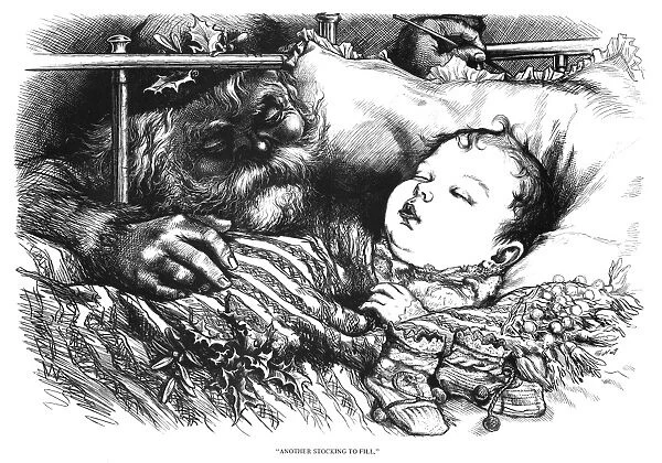 NAST: CHRISTMAS, 1880. Another Stocking to Fill. Wood engraving by Thomas Nast, 1880