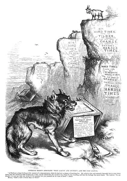 NAST: TILDEN CARTOON, 1876. Governor Tildens Democratic Wolf (Gaunt and Hungry ) and the Goat