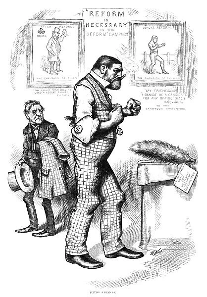 NAST: TILDEN CARTOON, 1876. Putting a Head On. Cartoon by Thomas Nast, 1876, mocking Samuel J