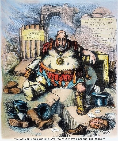 NAST: TWEEDs DOWNFALL. Thomas Nasts cartoon comment on the downfall of William M. Boss Tweed in the New York city and state elections of 1871